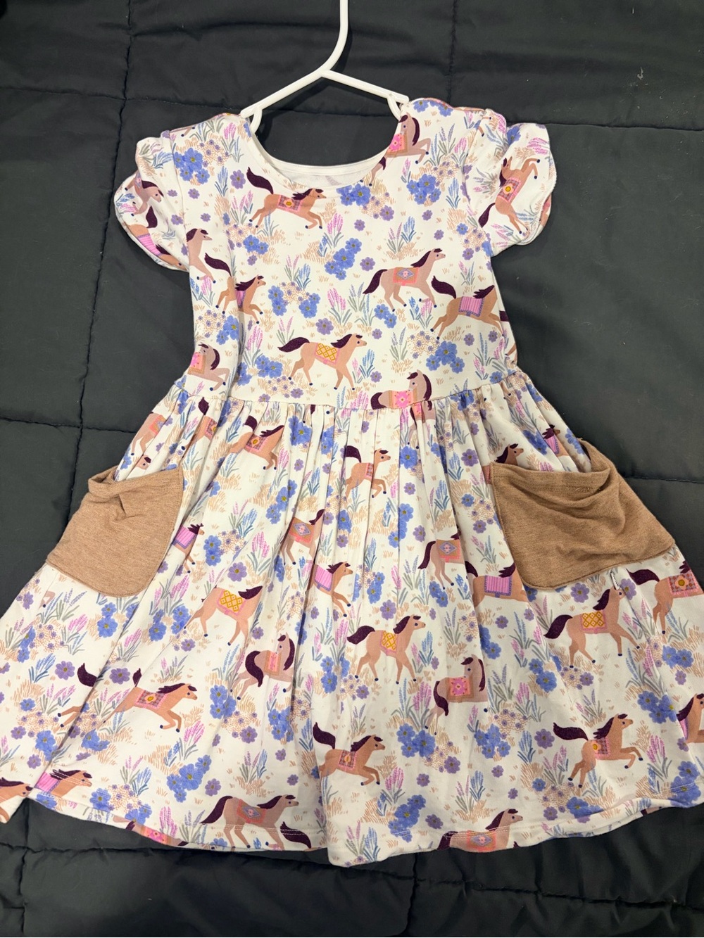 Little Sleepies Pink & Cream Horse Print Pocket Dress